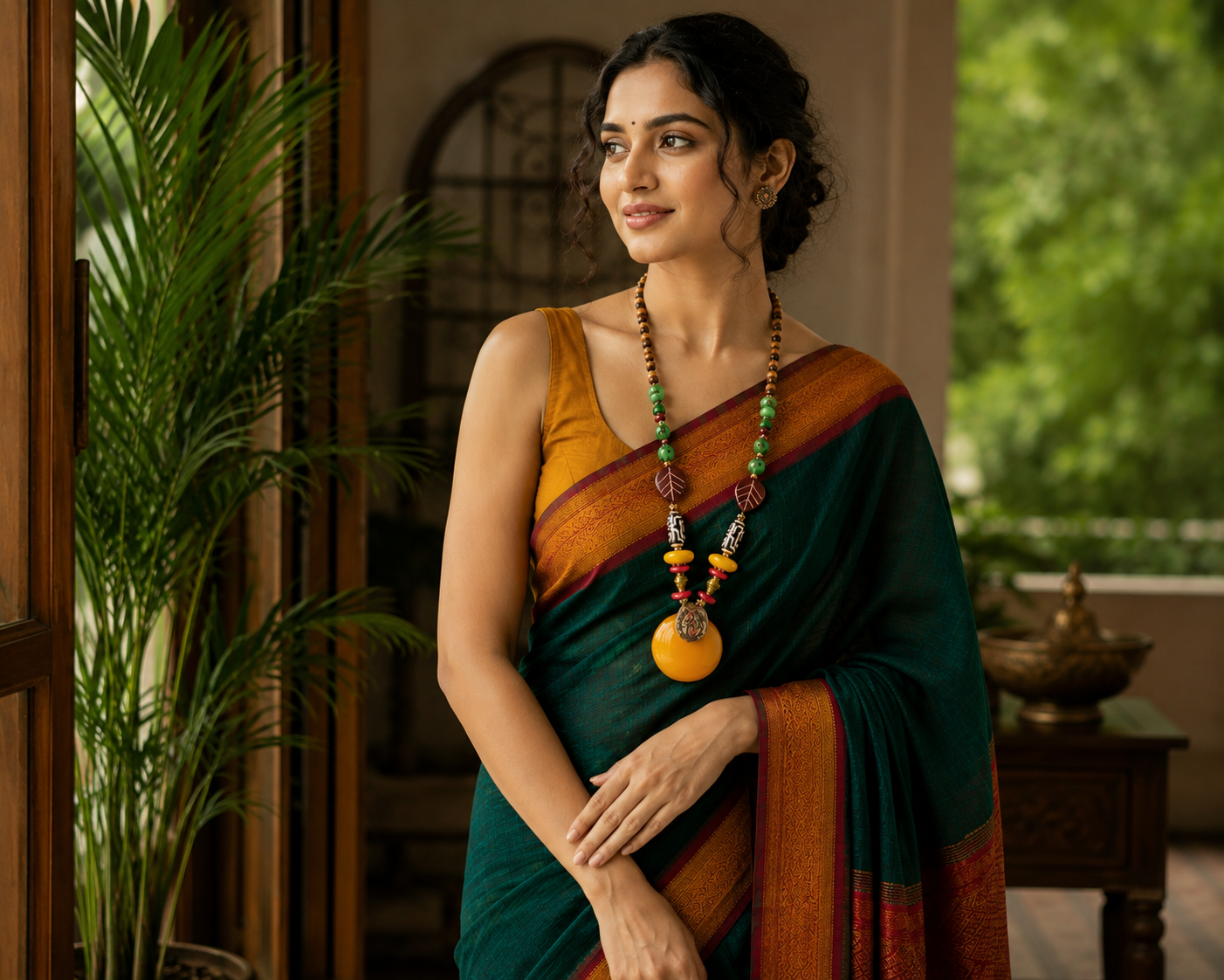 Multicolor Beaded Necklace with Statement Pendant