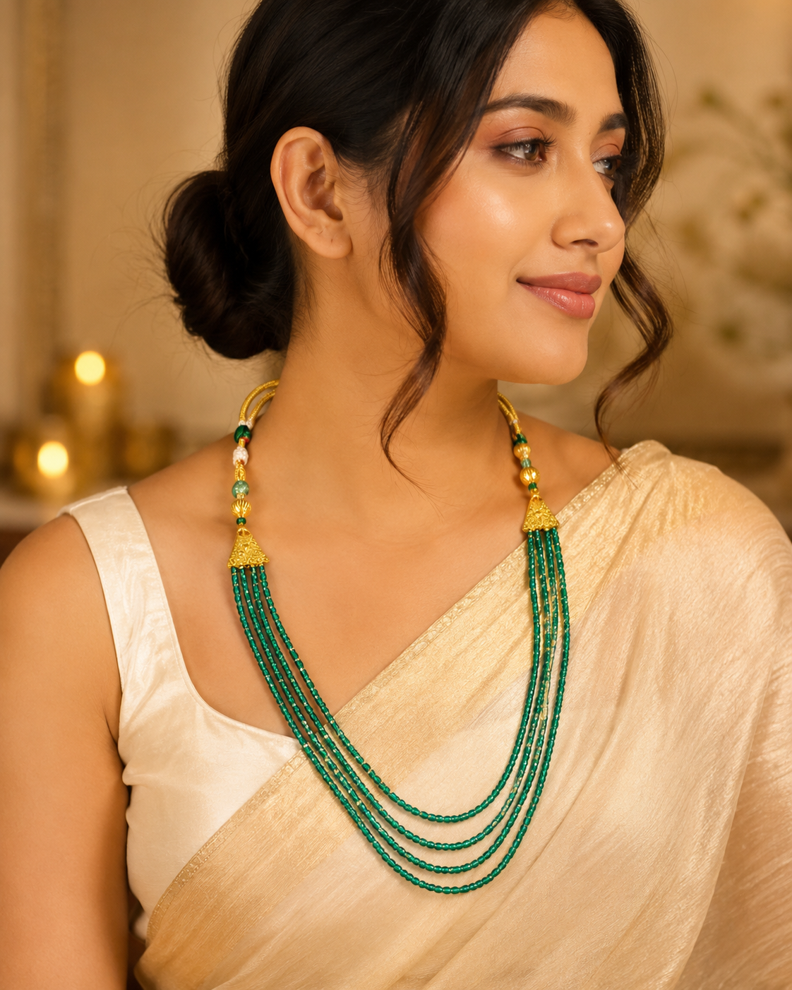 Emerald Green Layer Crystal Beaded Necklace
