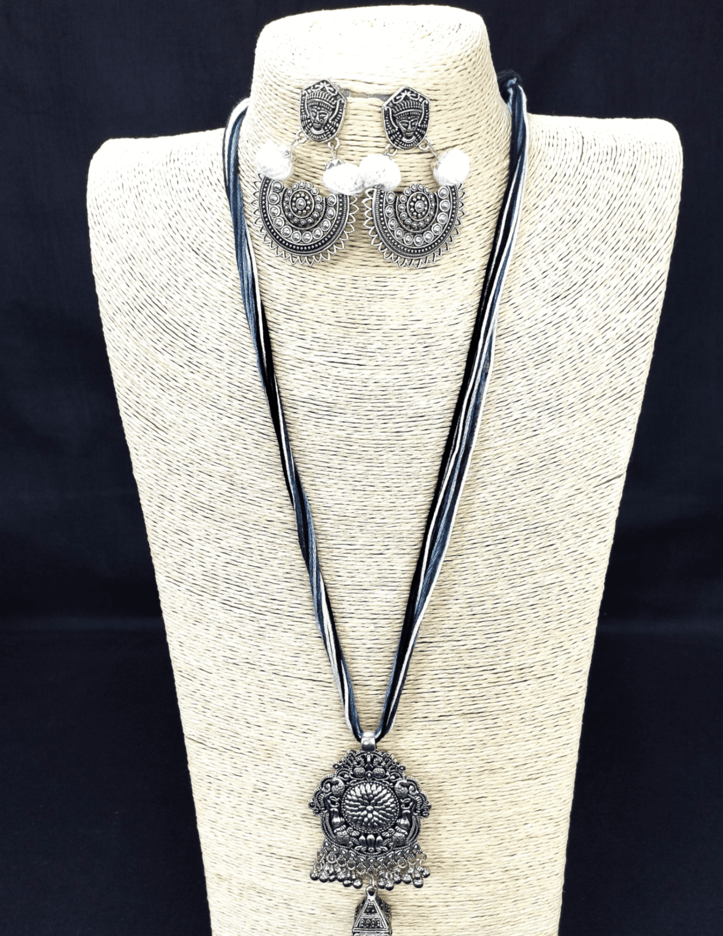 Cotton Beads Silver Necklace set