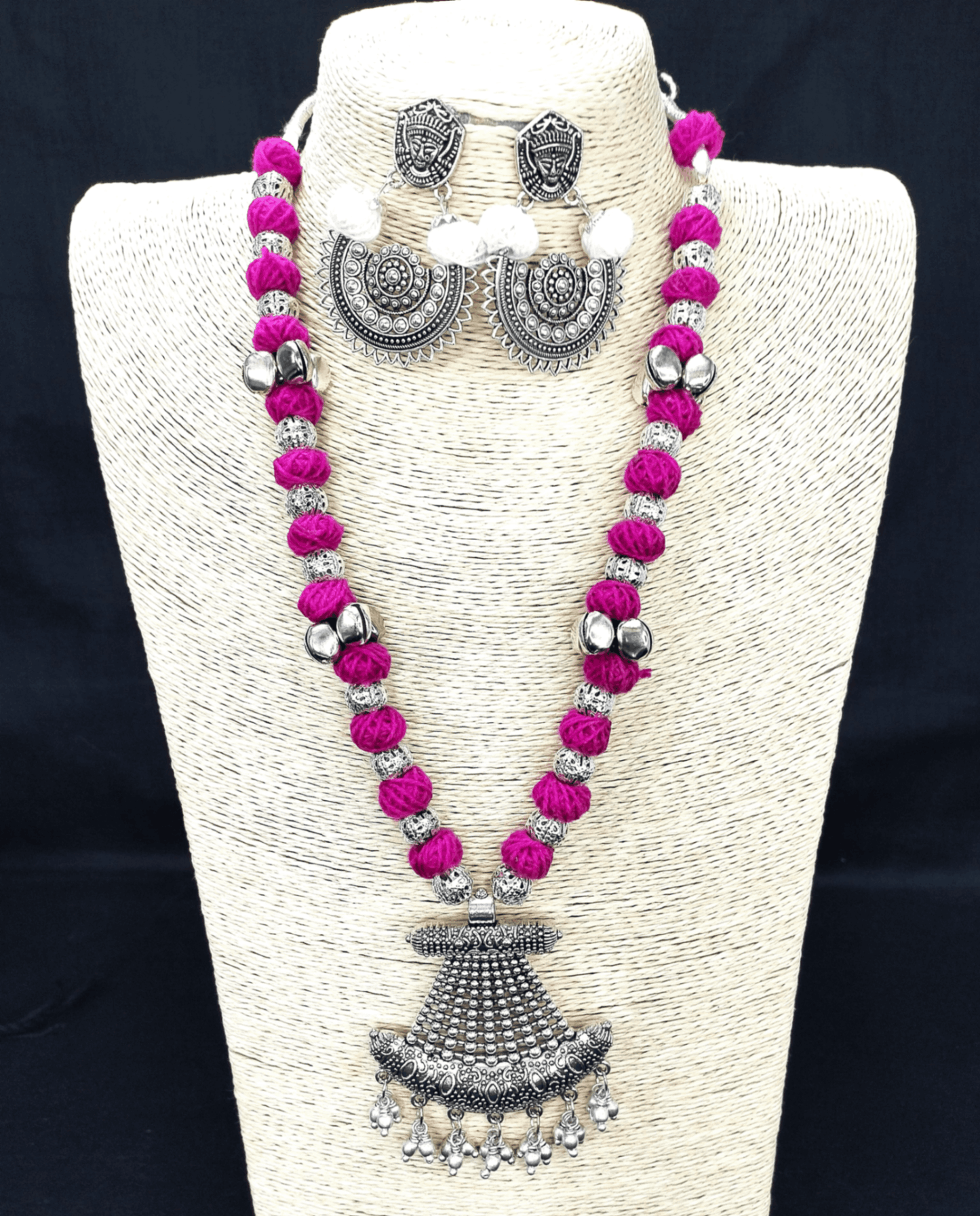 Cotton Beads Silver Necklace set
