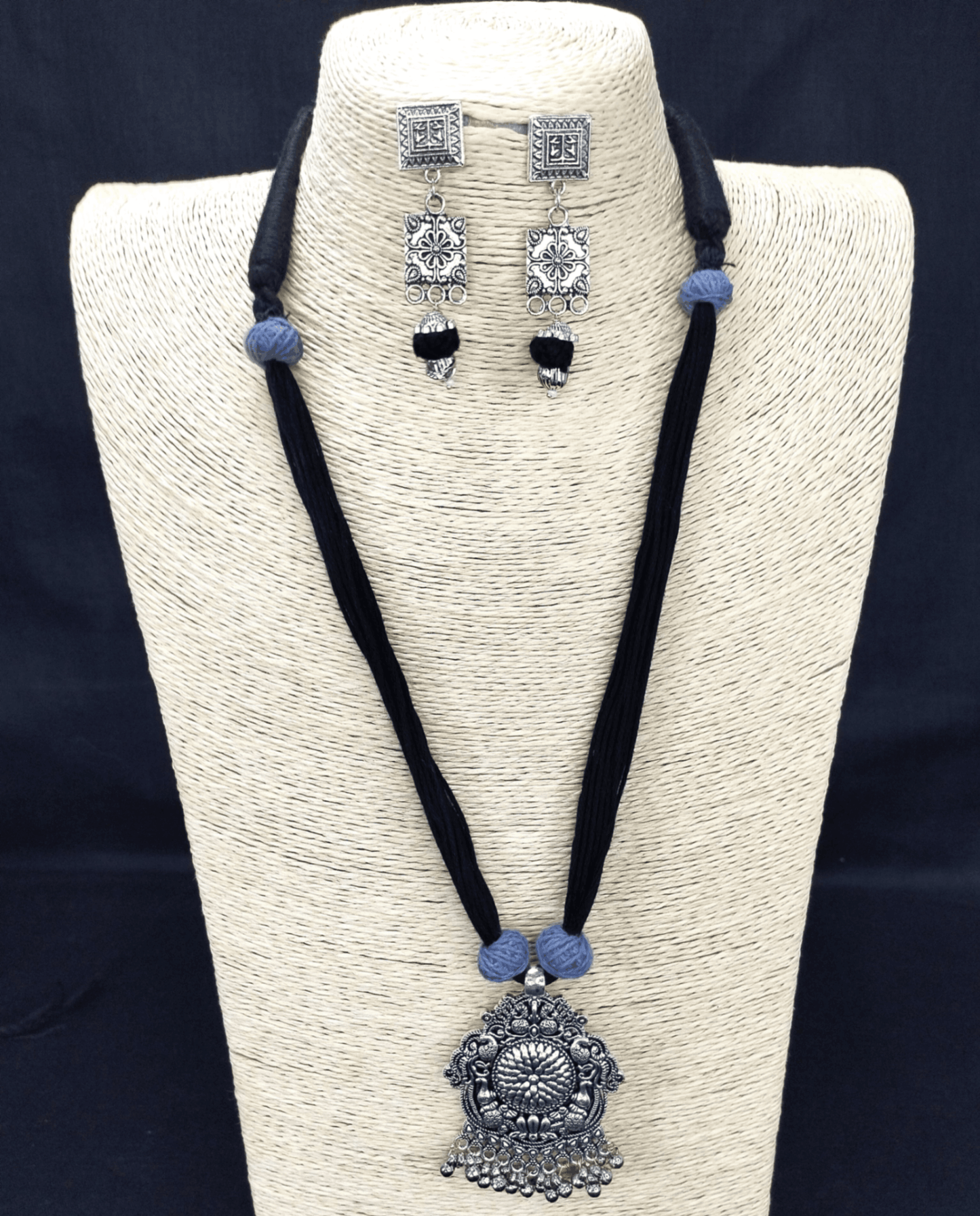 Cotton Beads Silver Necklace set