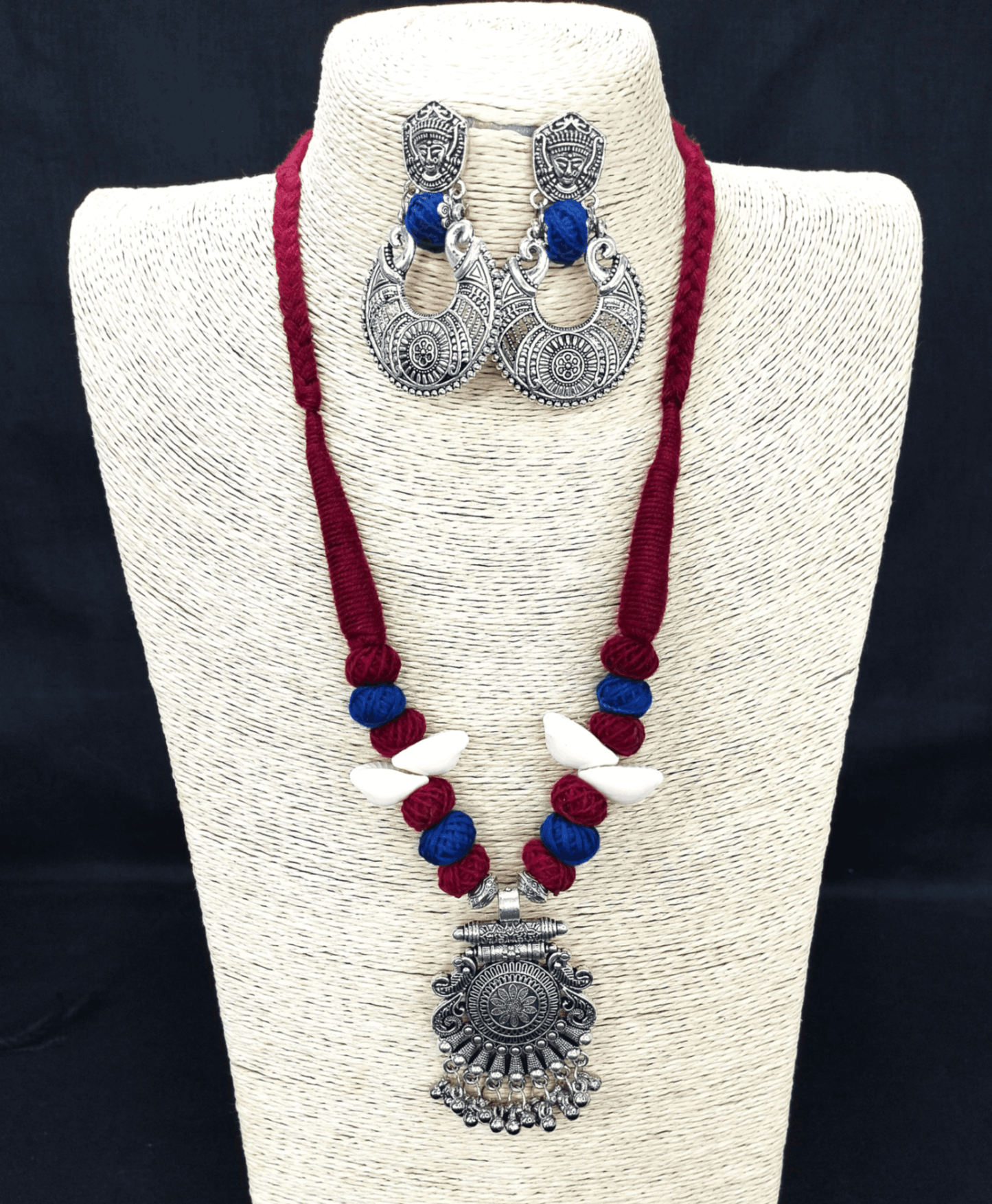 Cotton Beads Silver Necklace set