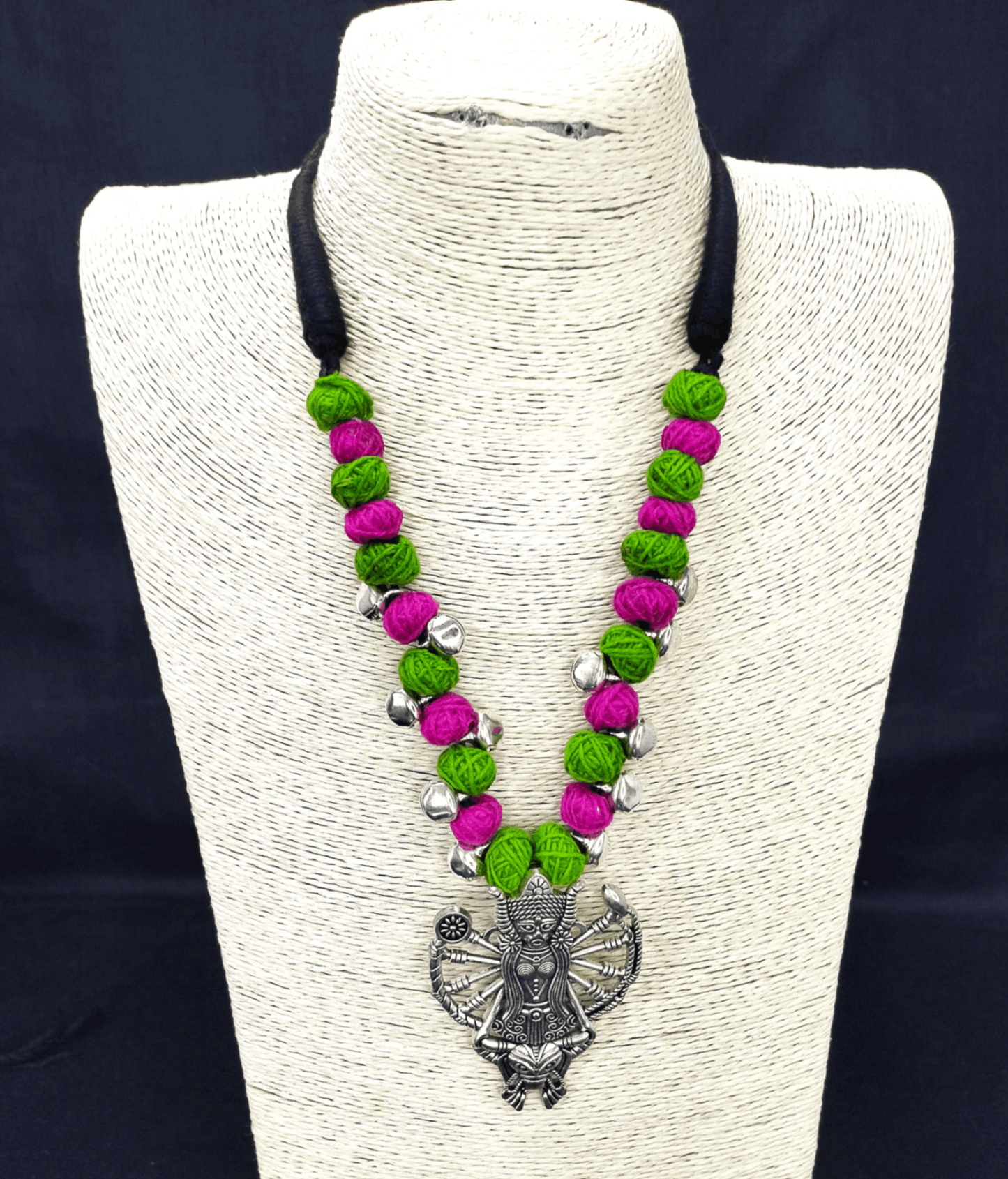 Cotton Beads Silver Necklace set