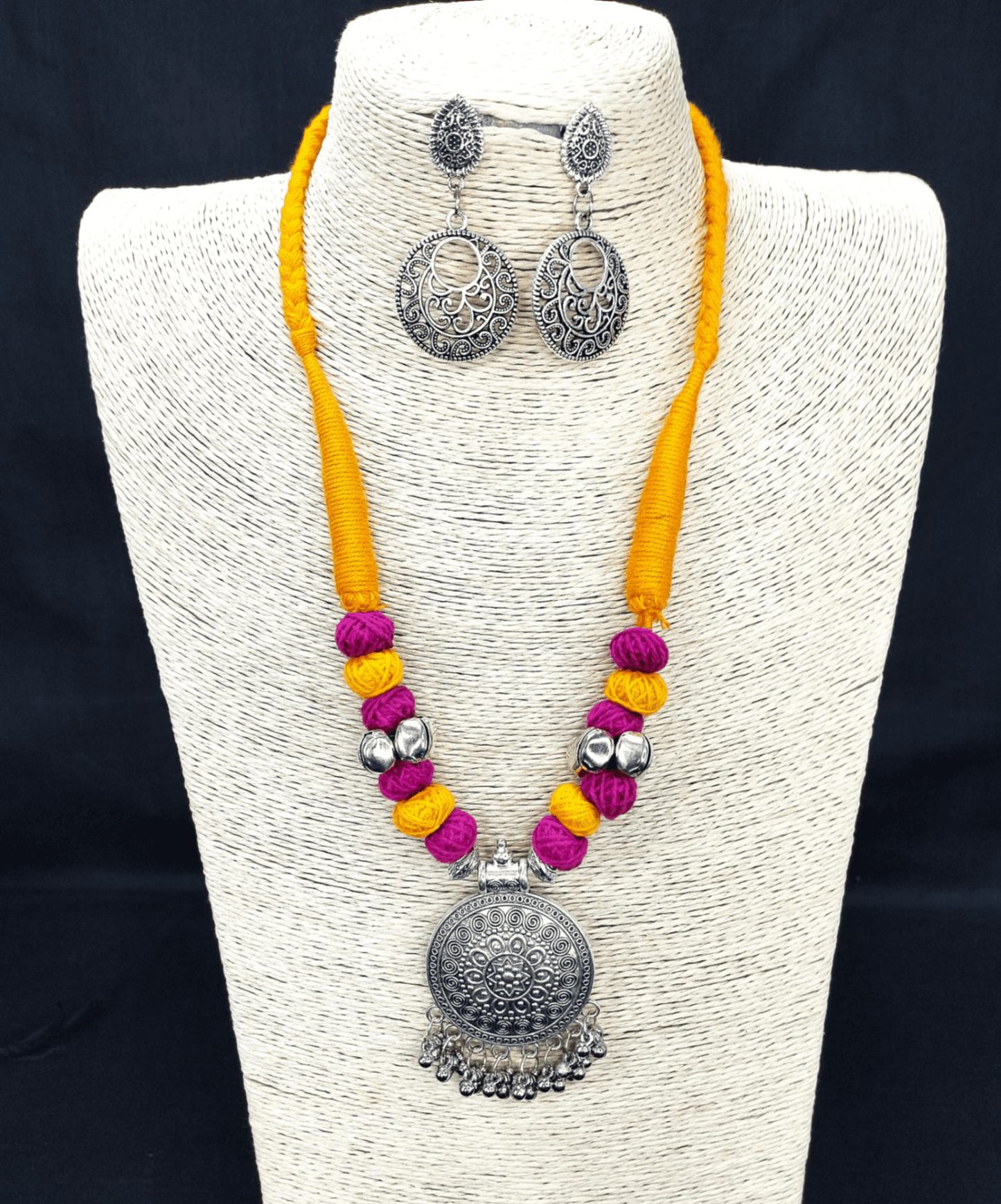 Cotton Beads Silver Necklace set