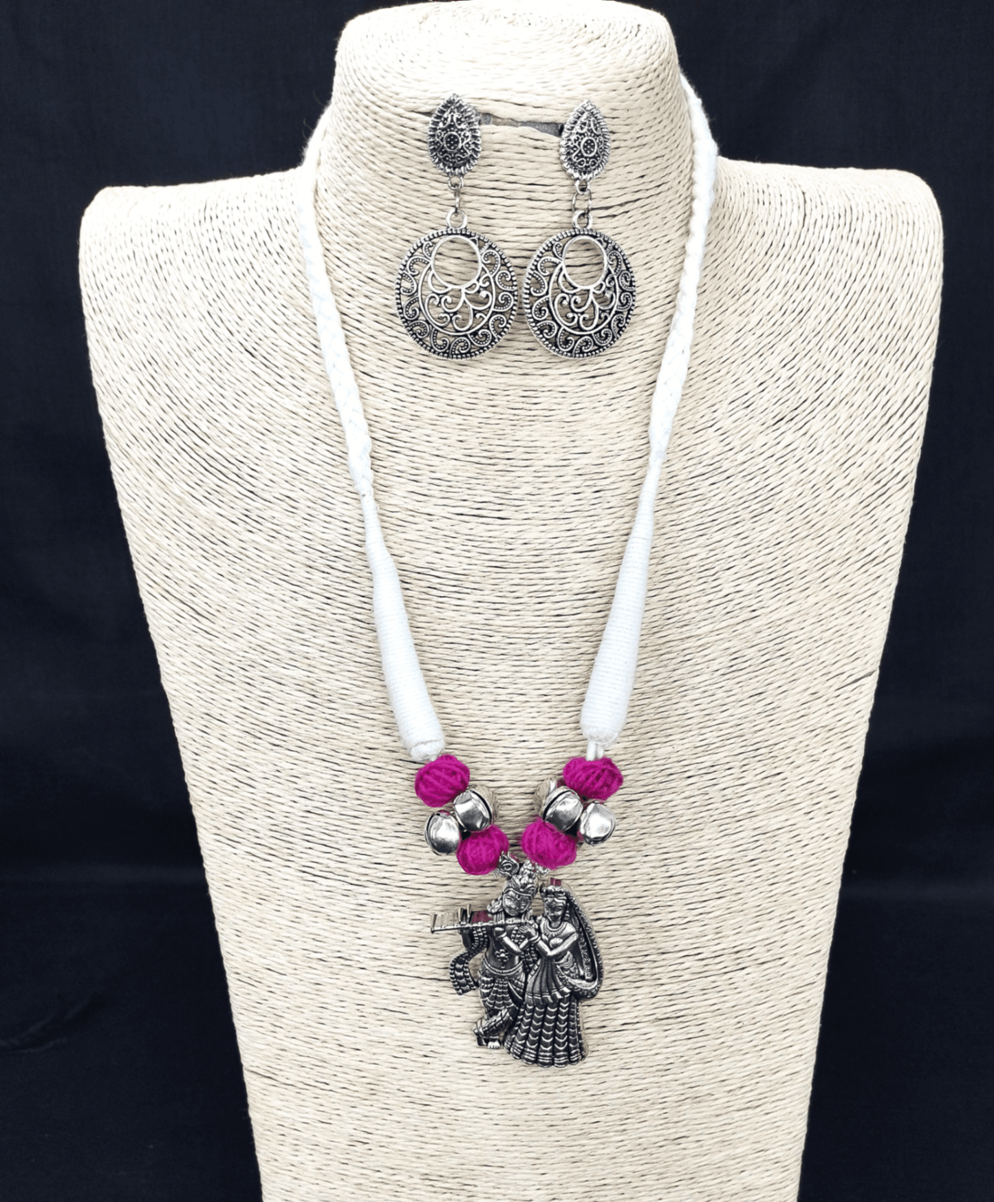 Cotton Beads Silver Necklace set