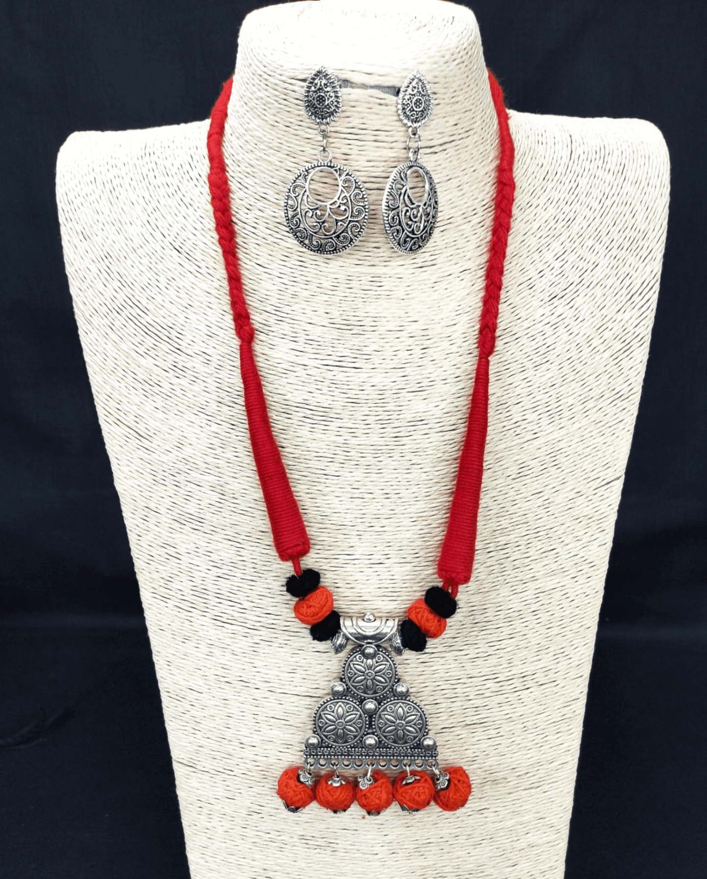 Cotton Beads Silver Necklace set