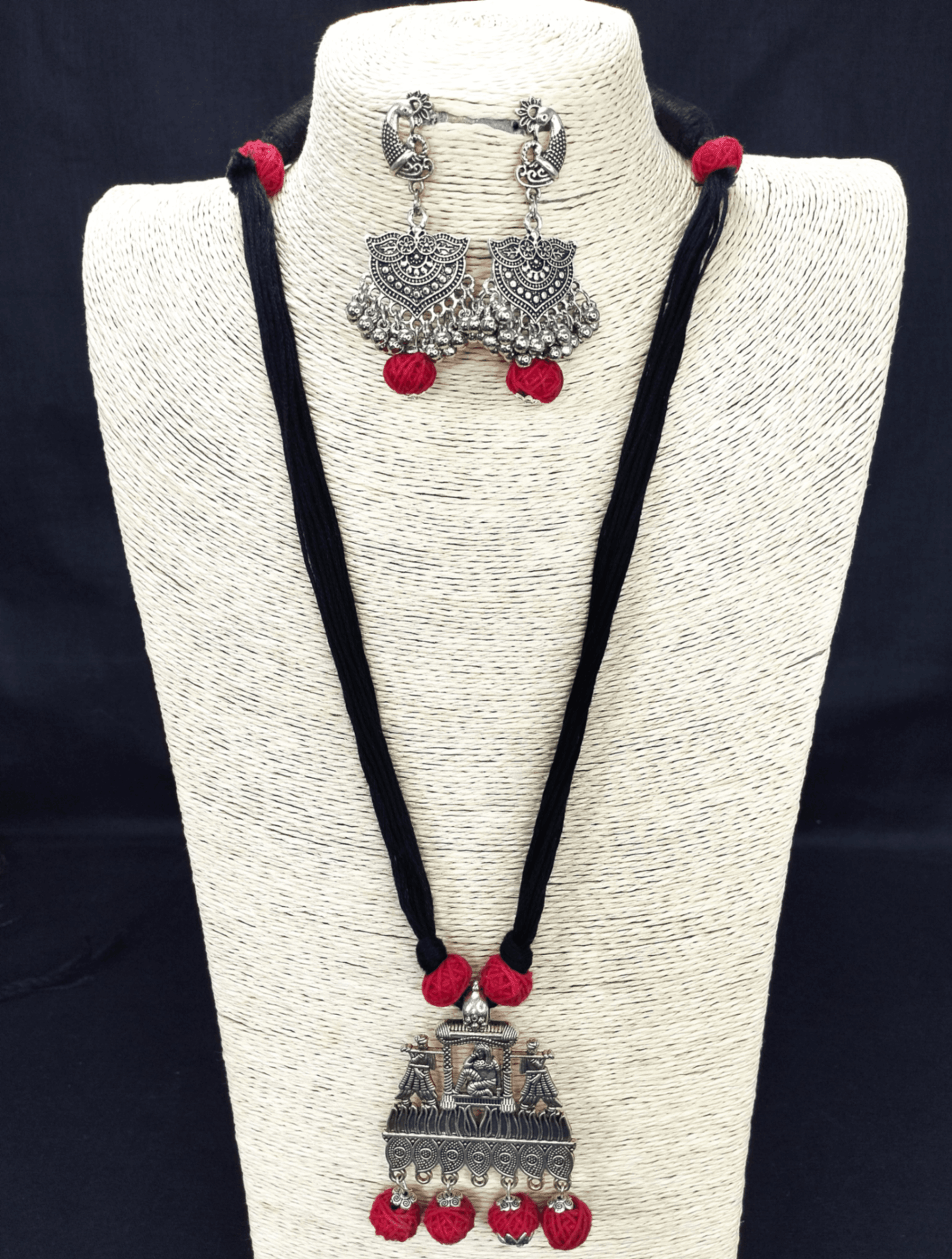 Cotton Beads Silver Necklace set