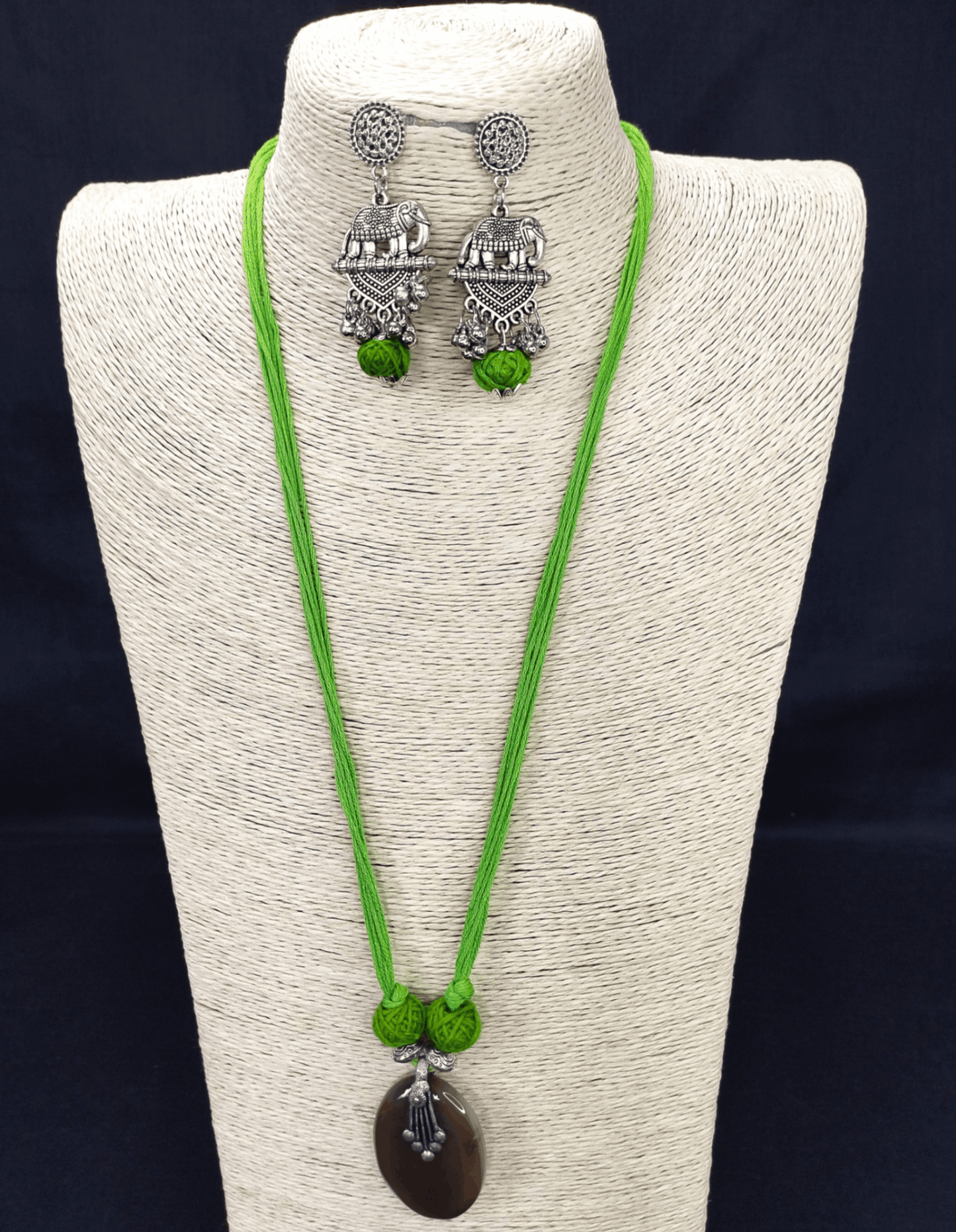 Cotton Beads Silver Necklace set