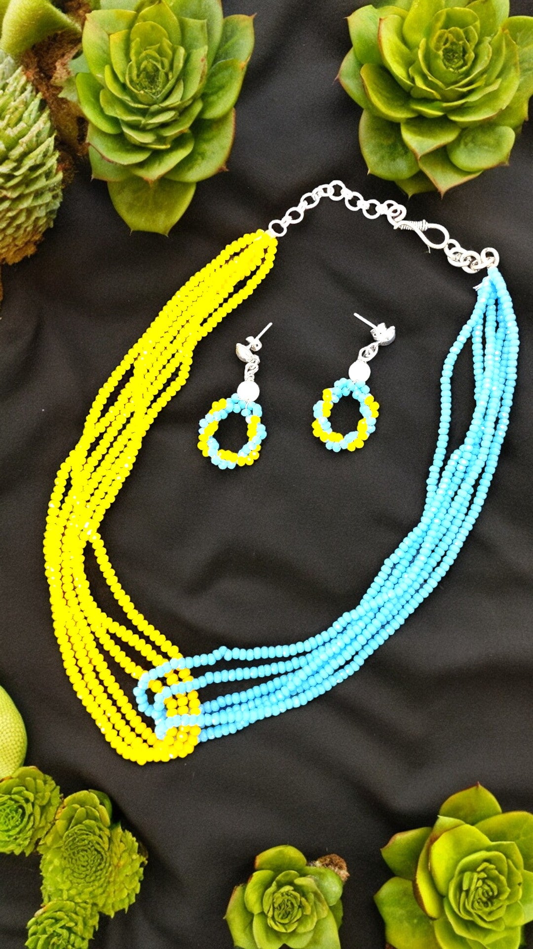 Blue and yellow Necklace set