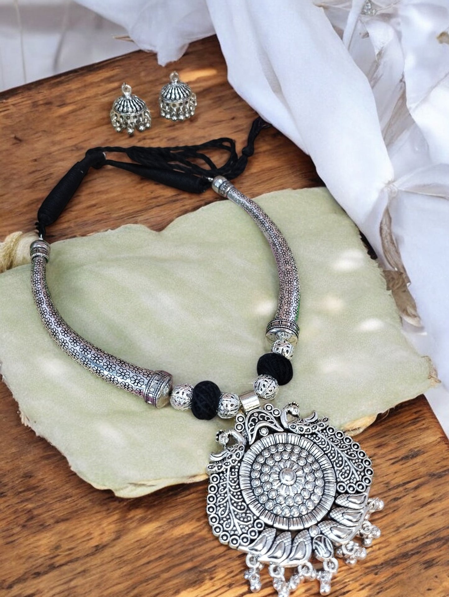 Oxidised silver Necklace set Black