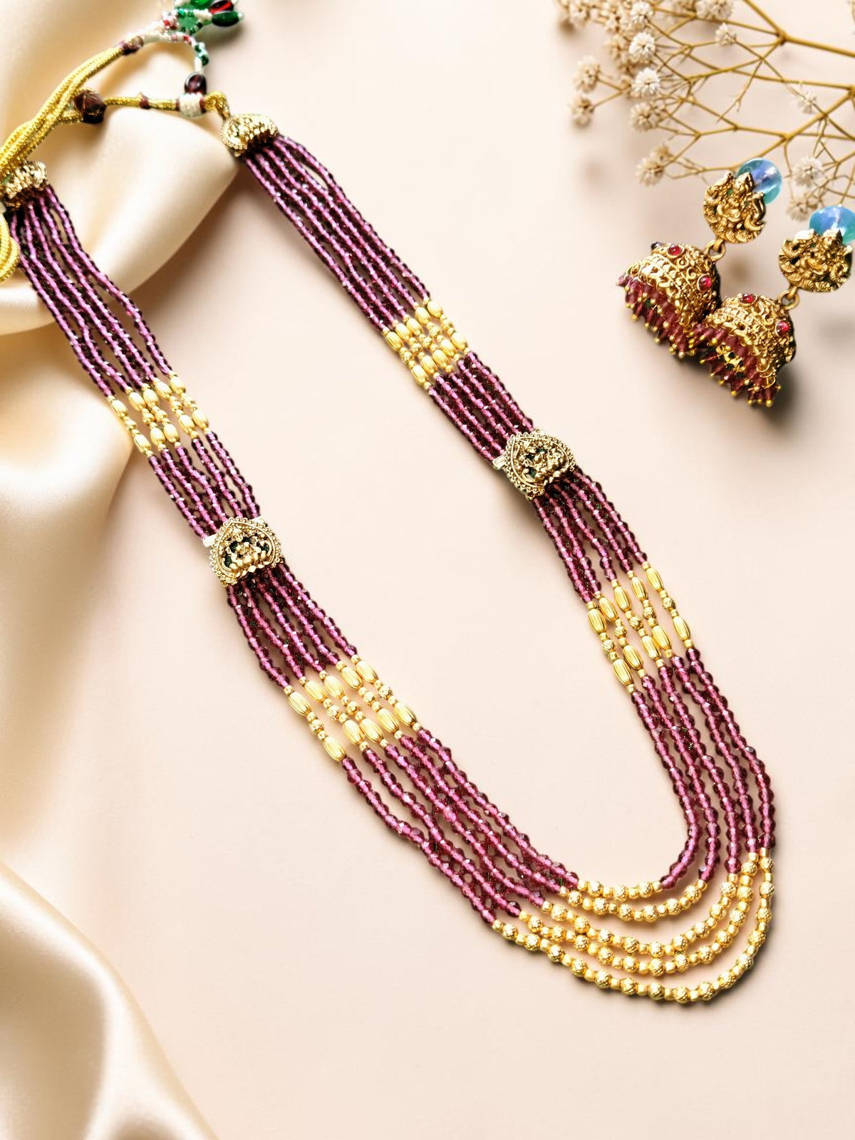 Pink Hydro Beads Raani Haar with Lakshmi Pendent