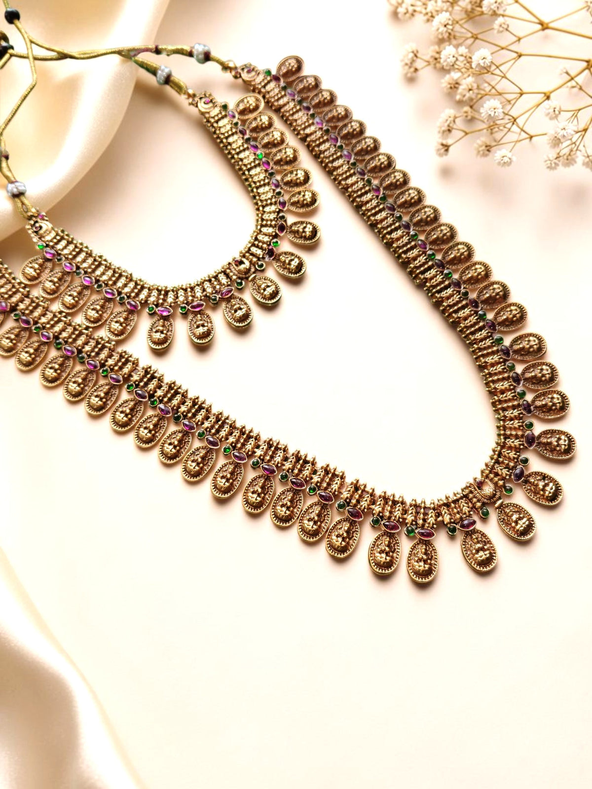 Traditional Lakshmi Temple Jewellery Layered Necklace Set