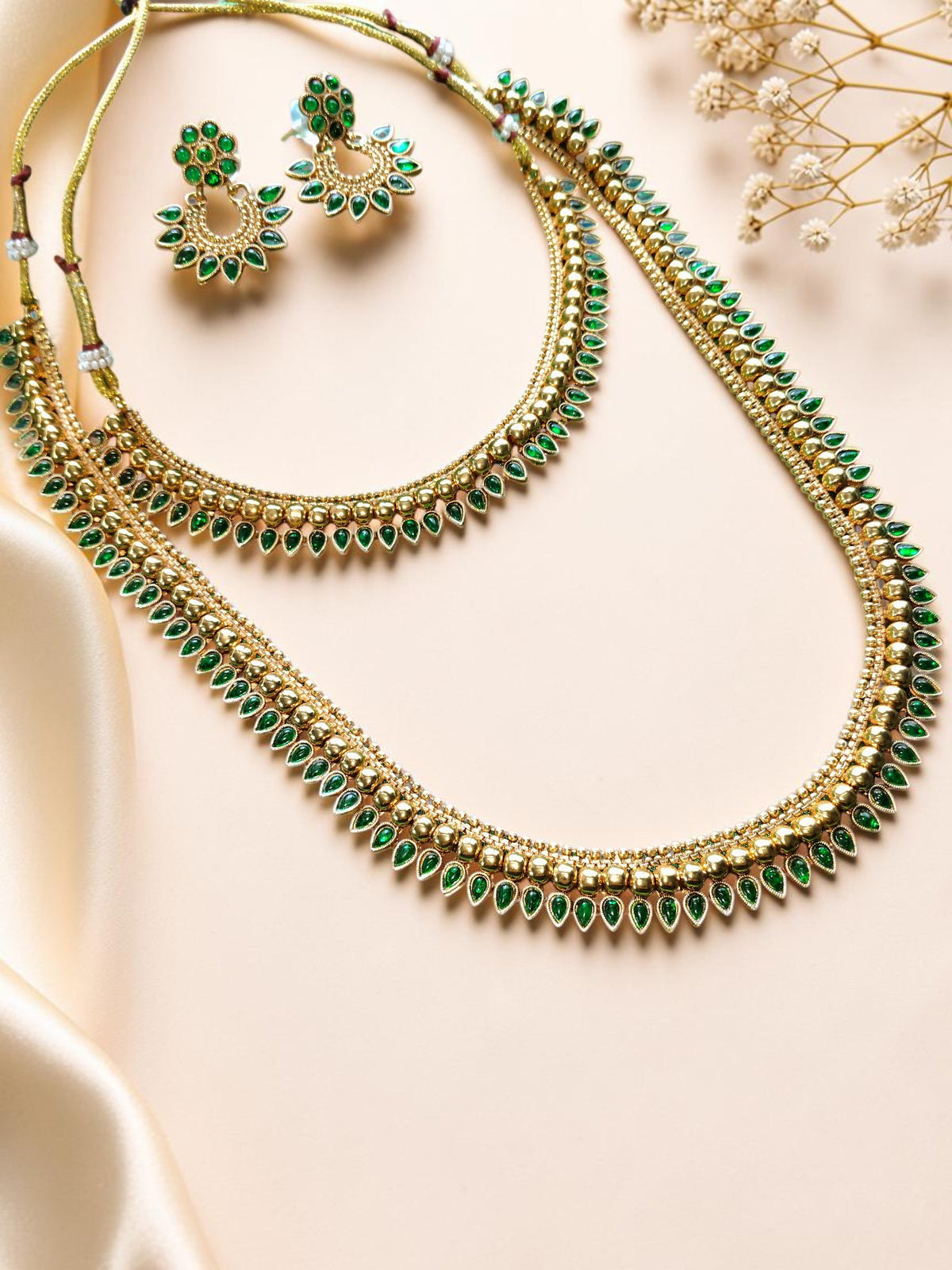 Emerald Green Double-Layer Necklace Set