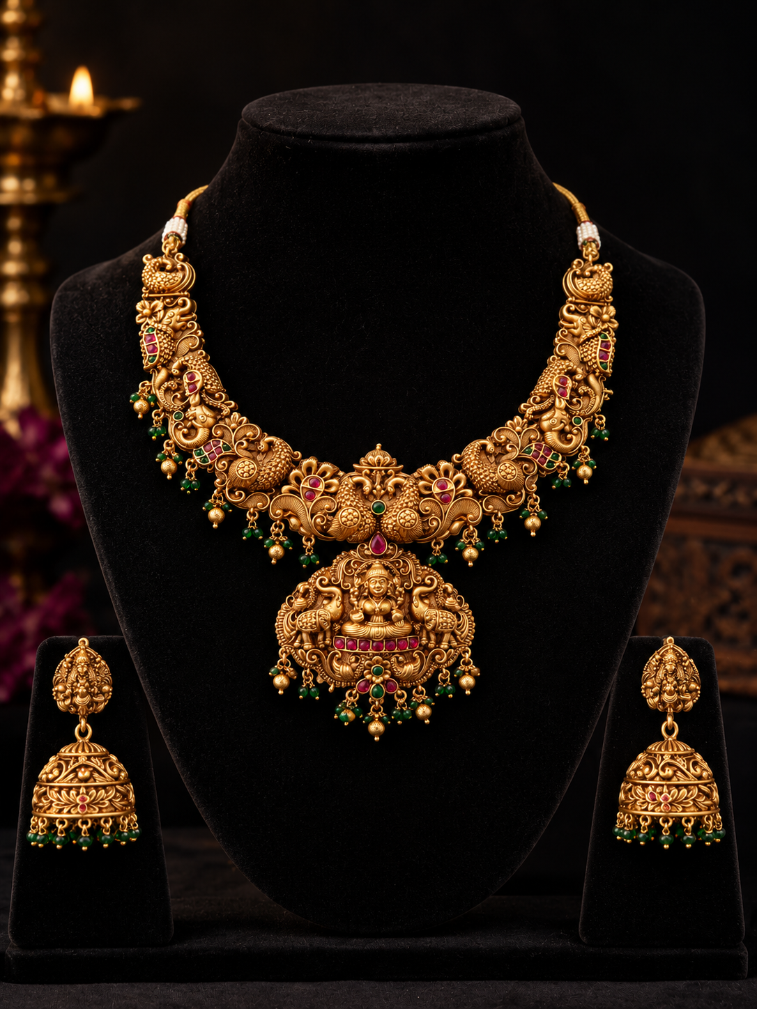 Peacock & Lakshmi Temple Jewellery Necklace Set