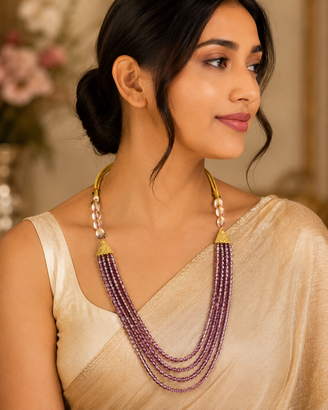 Lavender Pink Multi-Layer Crystal Necklace