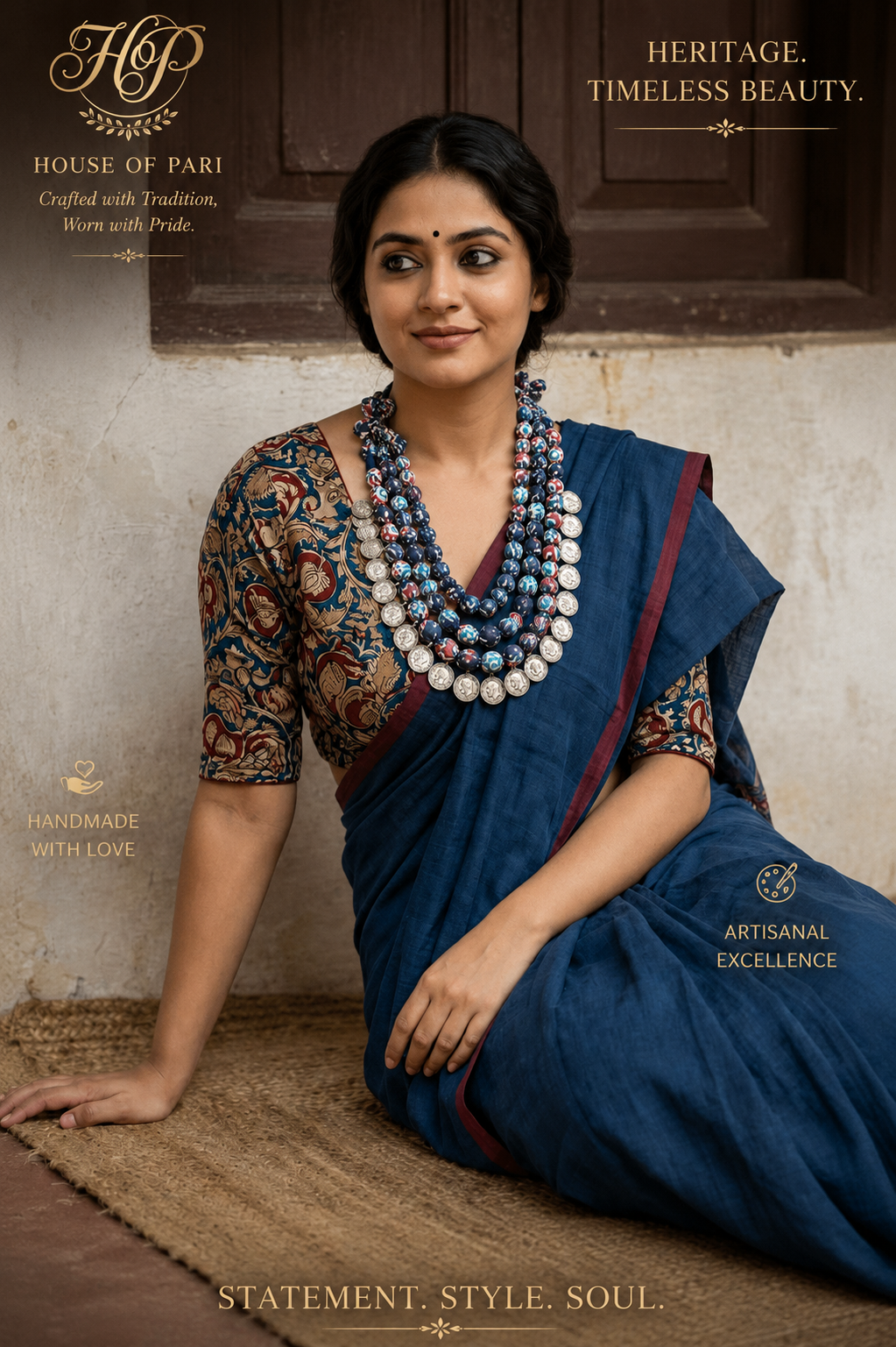 Fabric Bead & Coin Statement Necklace