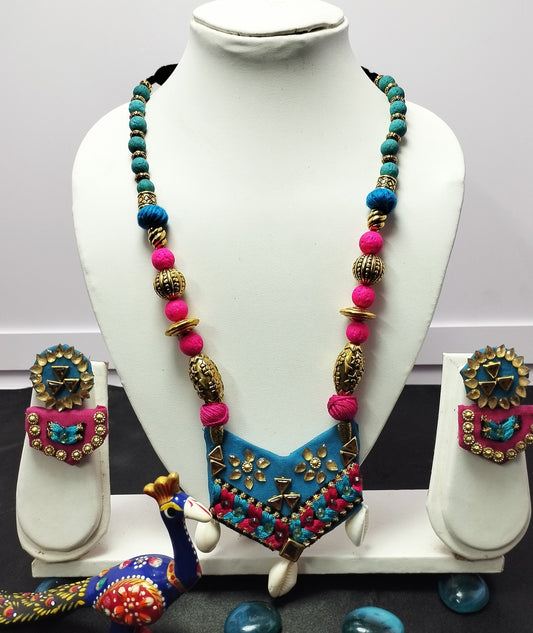 Pink and sky blue fabric jewellery