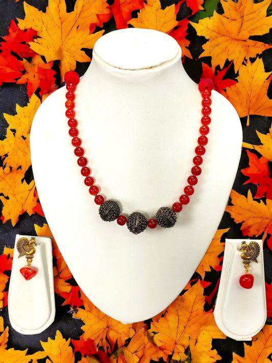 Maroon  Oxidized Silver  necklace