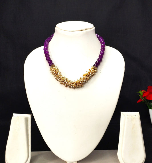 Purple onyx beads chocker  necklace