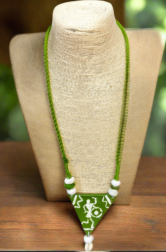 Green  Hand Painted   long Necklace