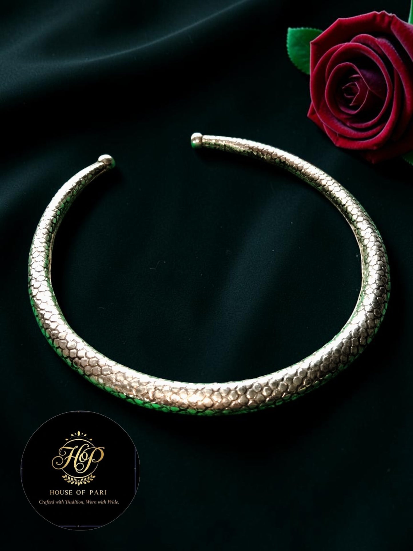 Oxidised Silver Snake-Texture Choker Necklace