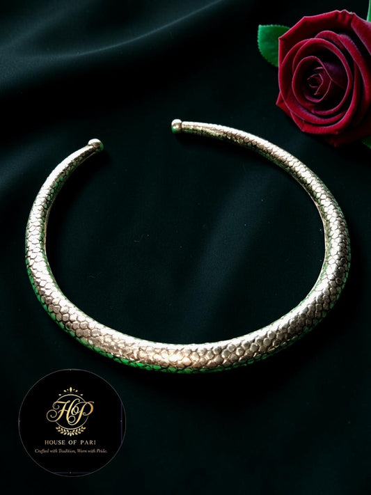 Oxidised Silver Snake-Texture Choker Necklace
