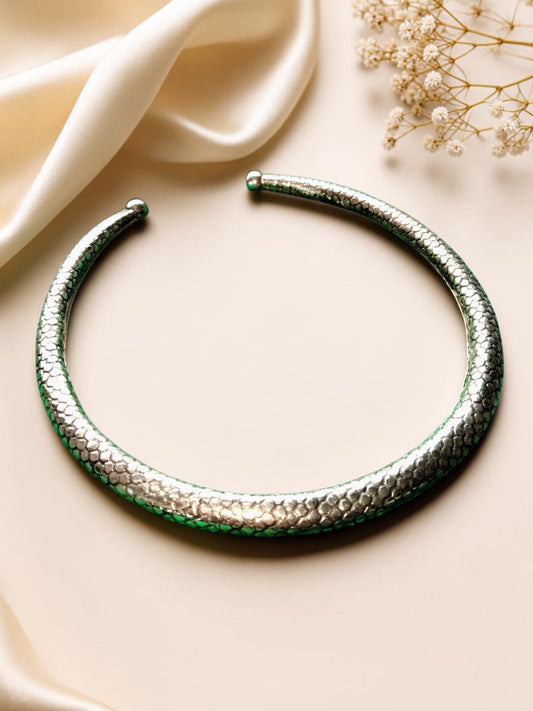 Oxidised Silver Snake-Texture Choker Necklace