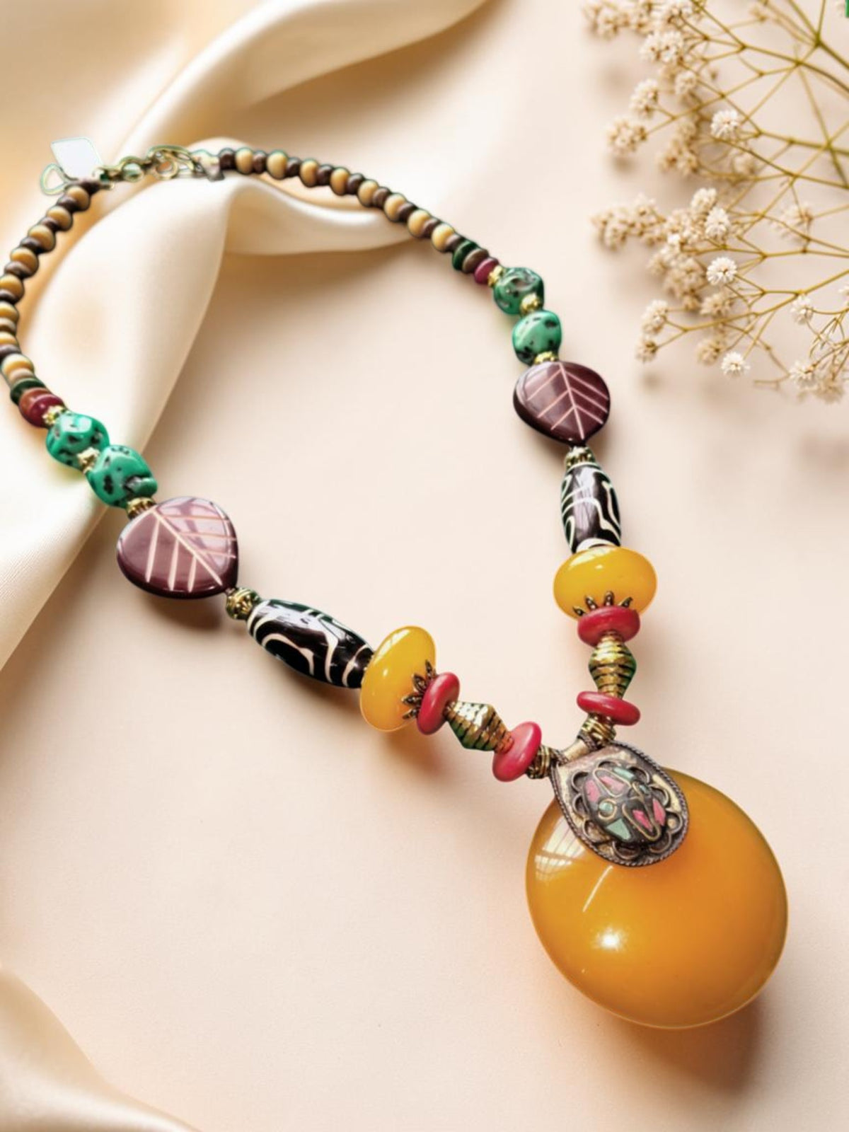 Multicolor Beaded  Necklace with Statement Pendant
