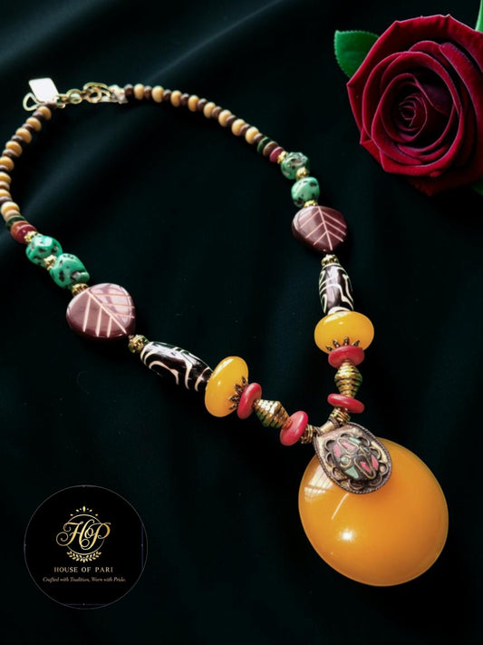 Multicolor Beaded  Necklace with Statement Pendant