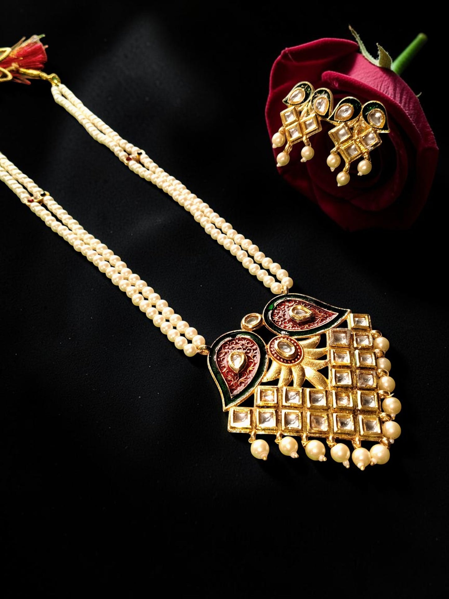 Pearl Two-Layer Kundan Pendant Necklace