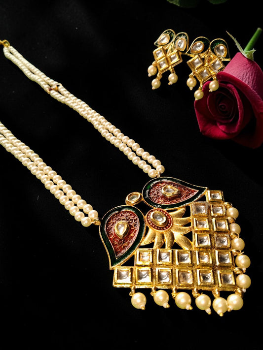 Pearl Two-Layer Kundan Pendant Necklace