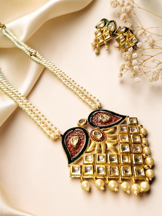 Pearl Two-Layer Kundan Pendant Necklace