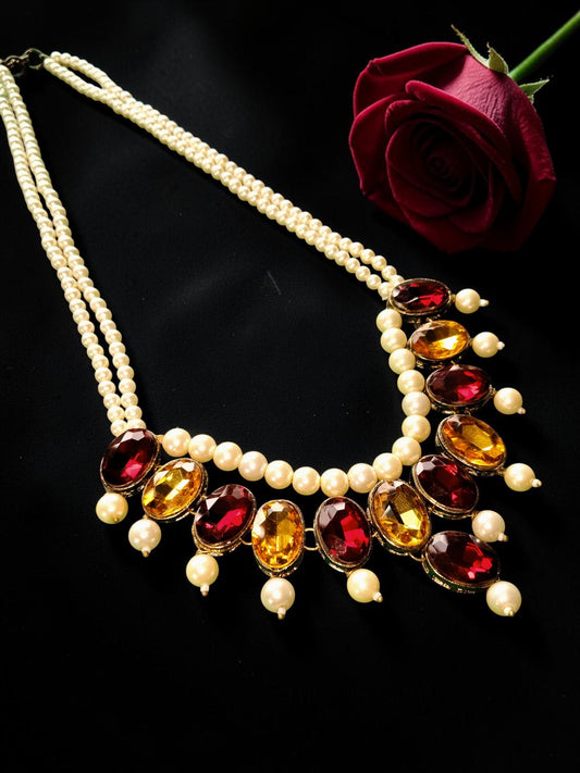 Pearl & Kundan Ruby Statement Necklace