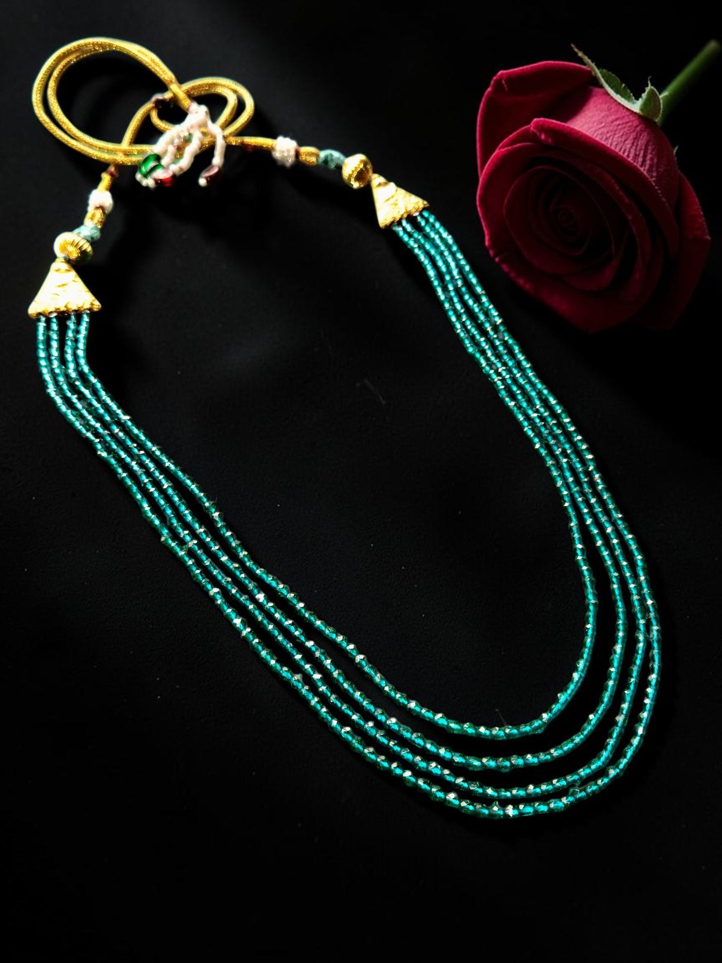 Emerald Green Layer Crystal Beaded Necklace