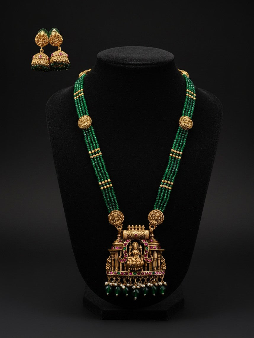 Green Hydro Beads Raani Haar with Lakshmi Pendant