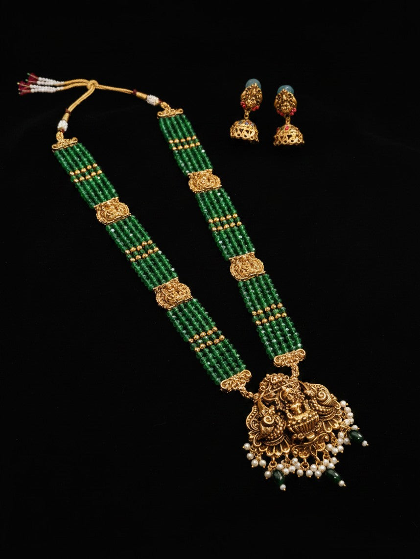 Green Hydro Beads Raani Haar with Lakshmi Pendant