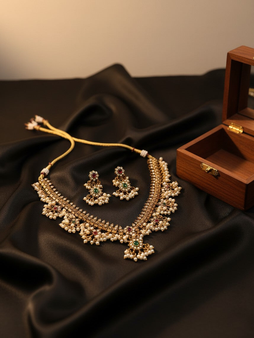 Traditional Guttapusalu Short  Necklace Set