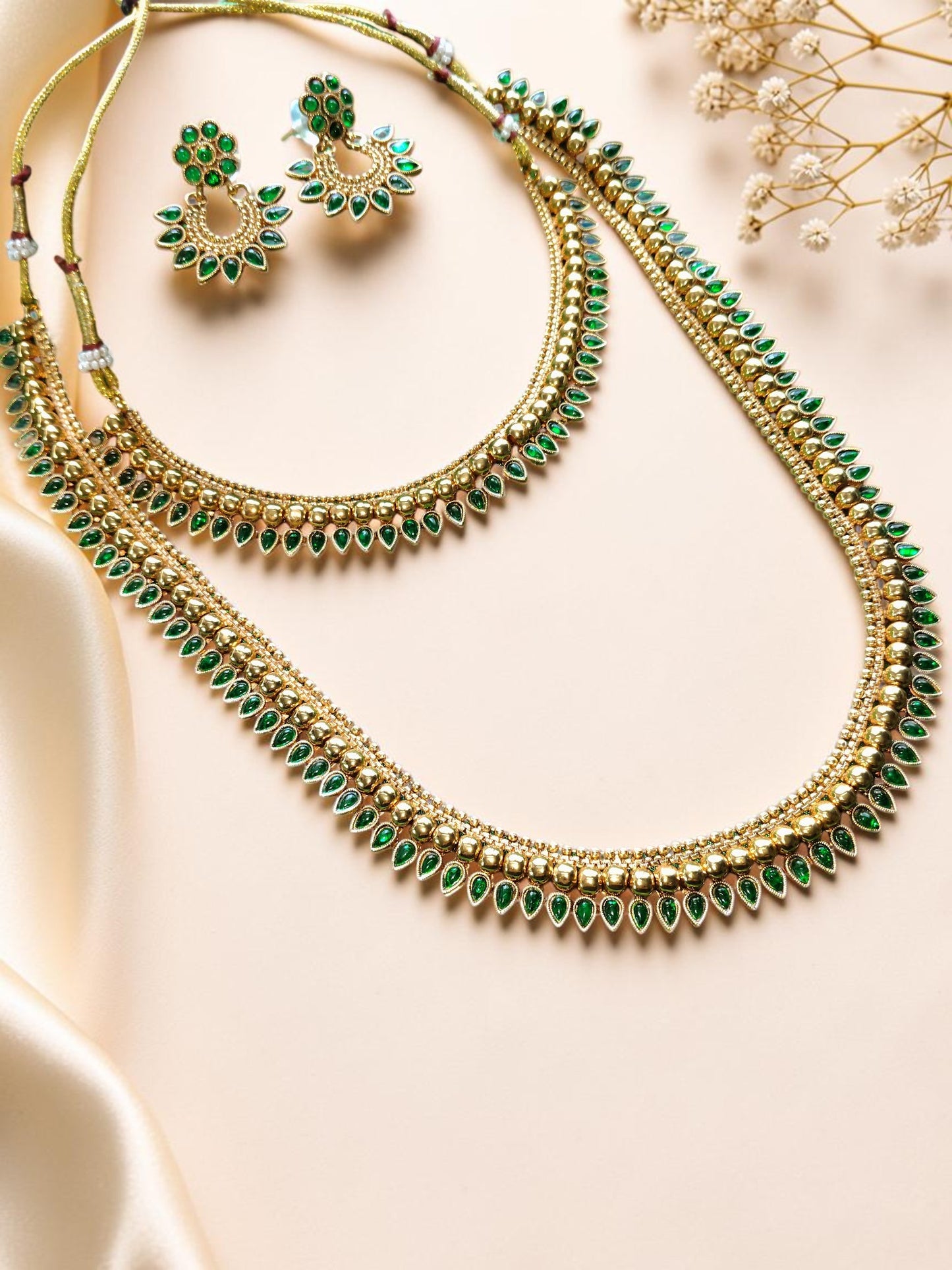 Emerald Green Double-Layer Necklace Set