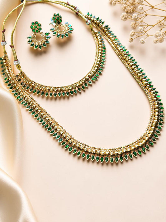 Emerald Green Double-Layer Necklace Set