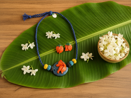 Handcrafted Clay Flower Choker & Earrings Set