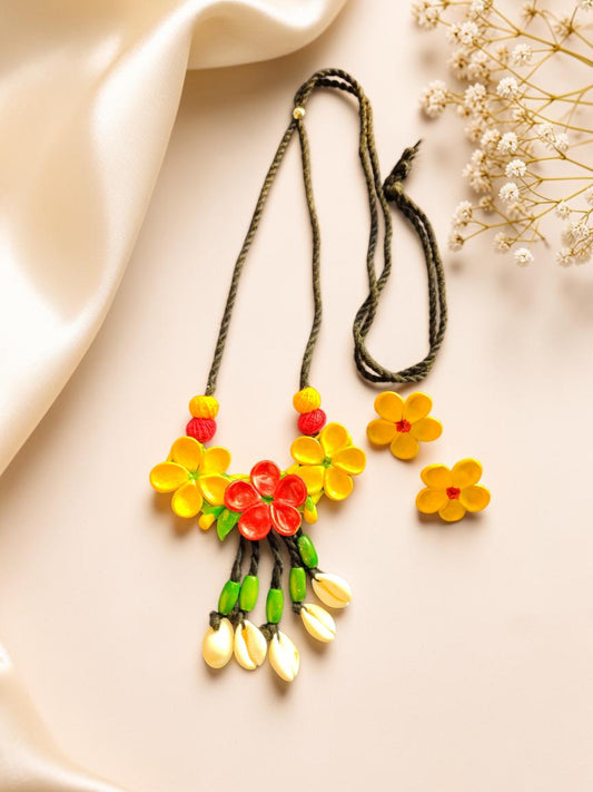 Handcrafted Clay Flower Necklace & Earrings Set