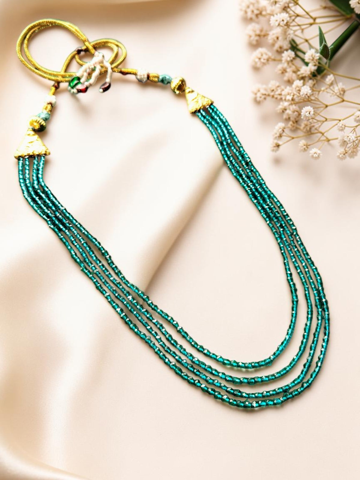 Emerald Green Layer Crystal Beaded Necklace