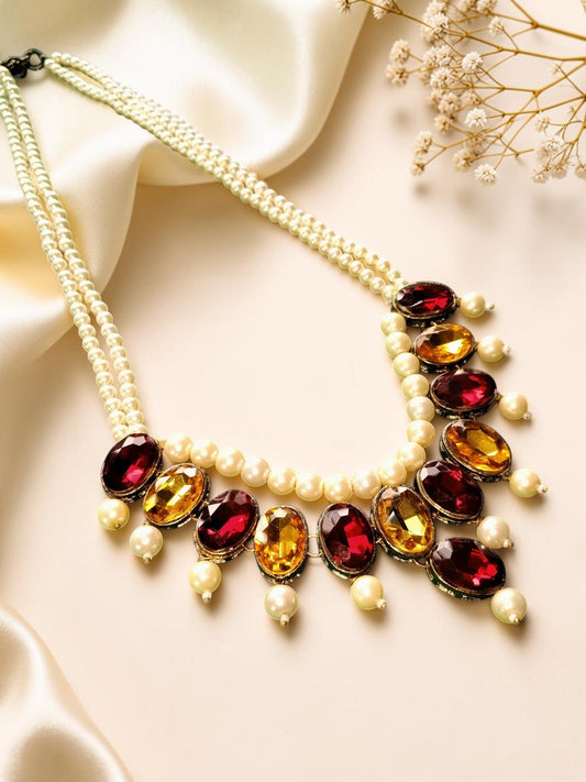 Pearl & Kundan Ruby Statement Necklace